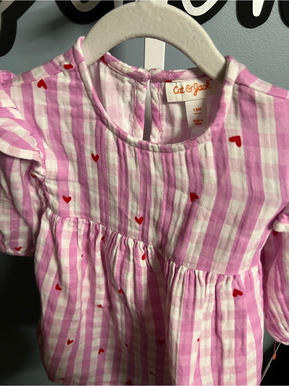 Cat & Jack Pink Gingham Heart Print Pajama Dress with Diaper Cover NWT 12 months
